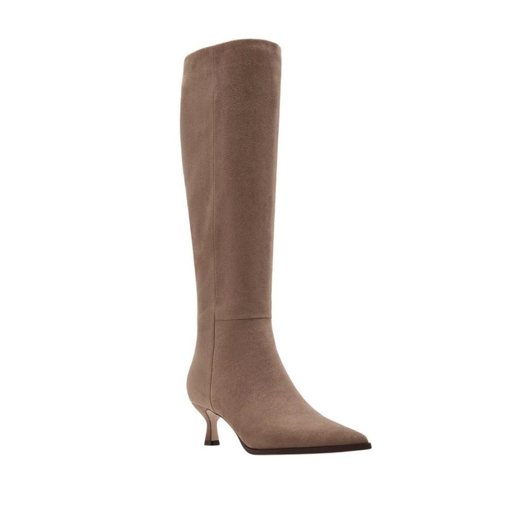 Madden Girl Debut Knee-High Kitten Heel Dress Boots Light Taupe Vegan Suede 8
